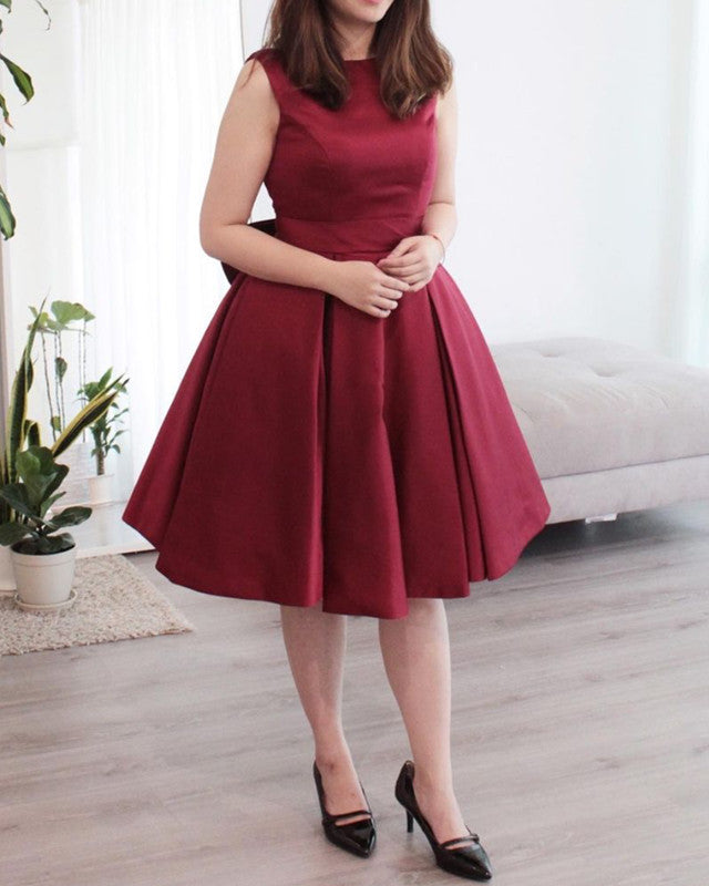 Short Bridesmaid Dresses Satin Bow Back