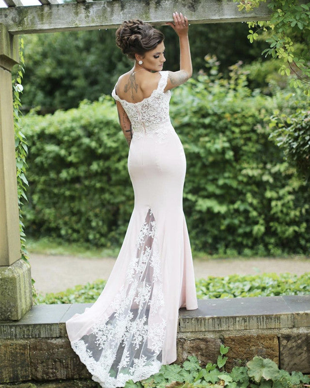 High Neck Mermaid Bridesmaid Dresses Lace Train