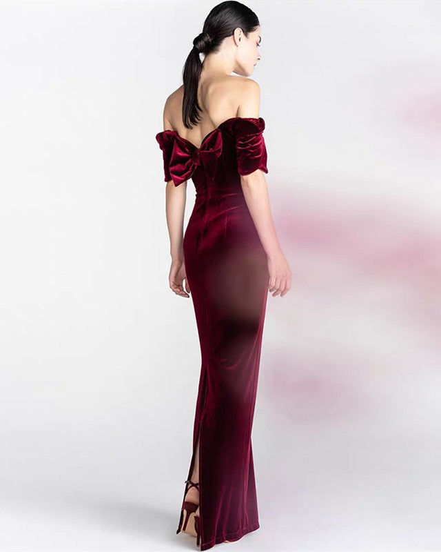 Velvet Off Shoulder Bridesmaid Dresses Sheath