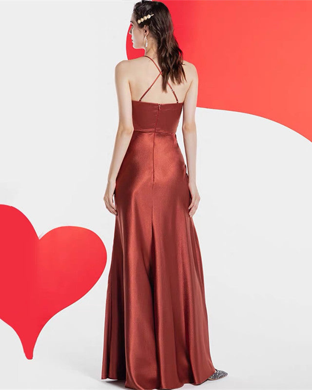 Mermaid V Neck Satin Floor Length Bridesmaid Dresses