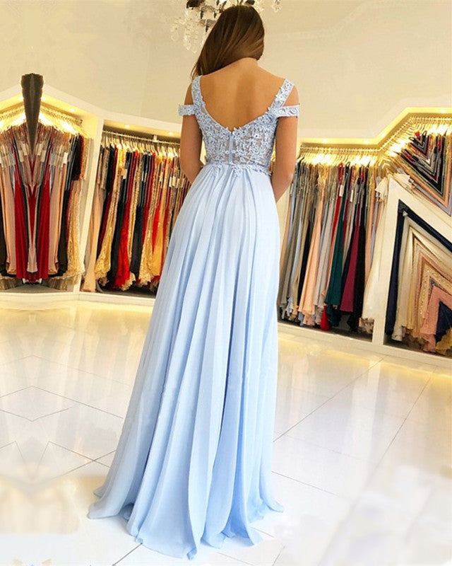 Cold Shoulder Bridesmaid Dresses Chiffon Split Lace Appliques