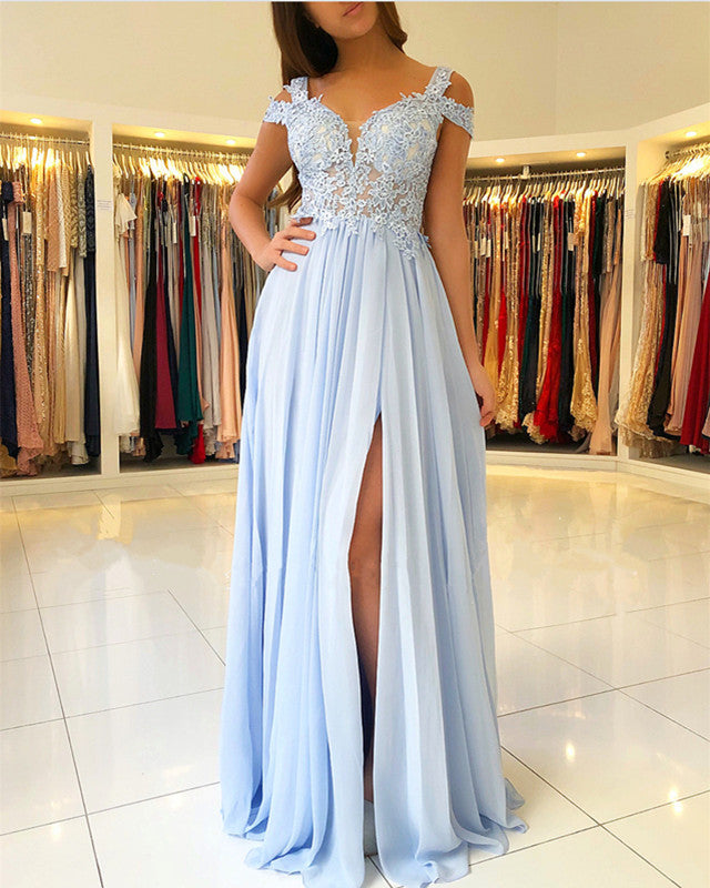 Cold Shoulder Bridesmaid Dresses Chiffon Split Lace Appliques