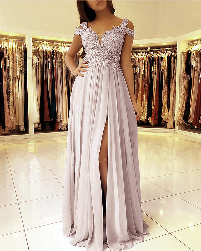 Cold Shoulder Bridesmaid Dresses Chiffon Split Lace Appliques Lisposa Cold Shoulder Bridesmaid Dresses Chiffon Split Lace Appliques Lisposa
