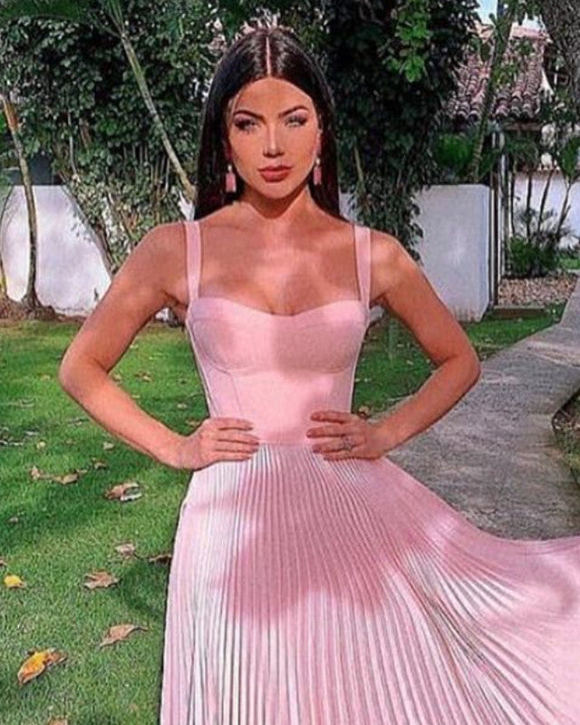 Spaghetti Straps Sweetheart Corset Pleated Skirt Bridesmaid Dresses