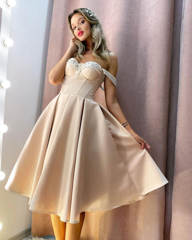 Tea Length Satin Bridesmaid Dresses Sweetheart Corset Lisposa Tea Length Satin Bridesmaid Dresses Sweetheart Corset Lisposa