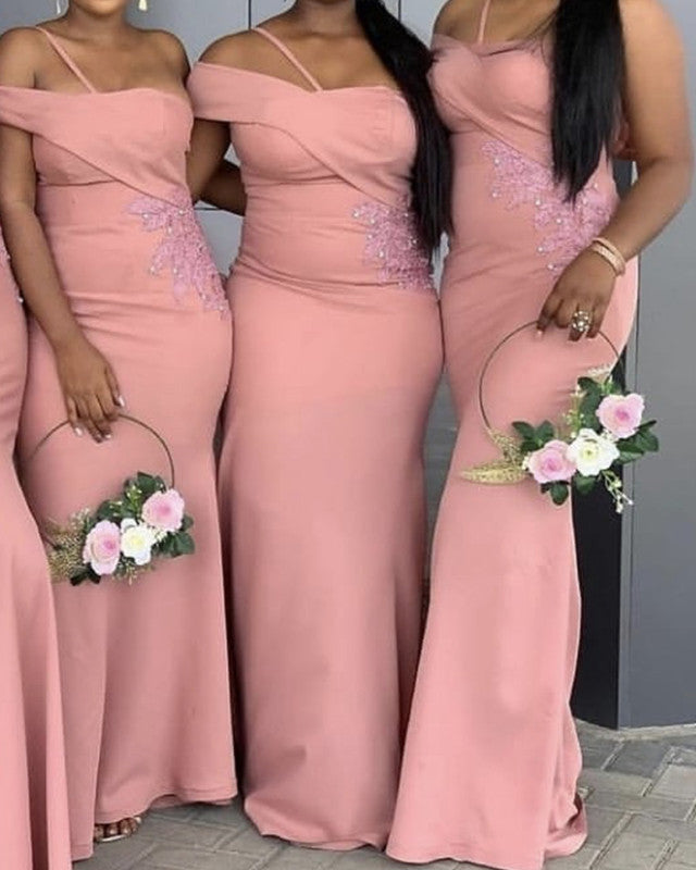 Mermaid One Shoulder Appliques Bridesmaid Dresses Satin