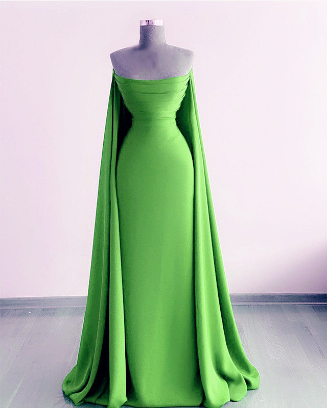 Cape Back Satin Strapless Mermaid Evening Dresses