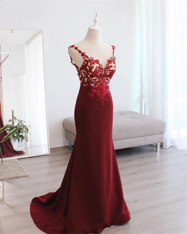 Burgundy Mermaid Prom Gowns