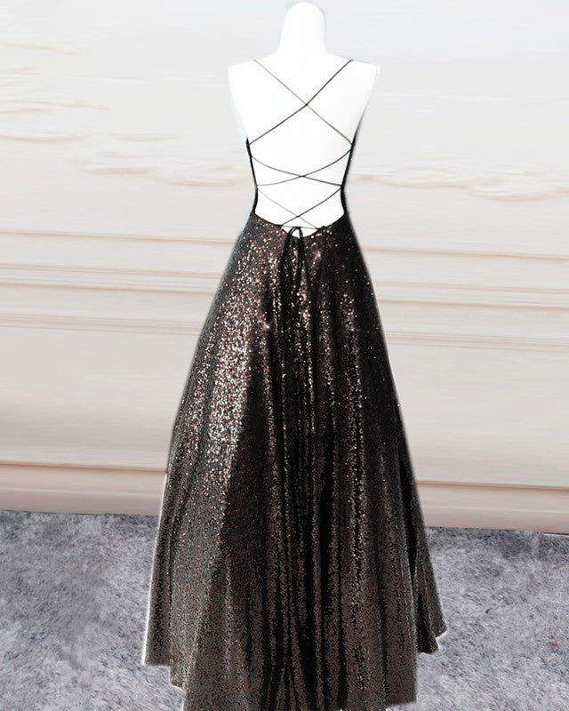 Lace Up Back Prom Dresses Sequins Ball Gown