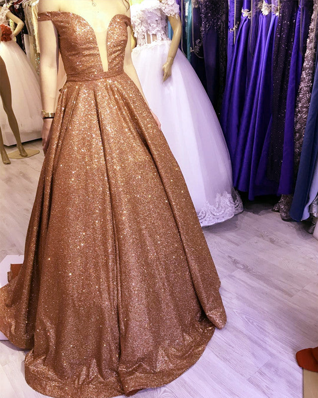 Sparkly Prom Dresses Off The Shoulder Ball Gown
