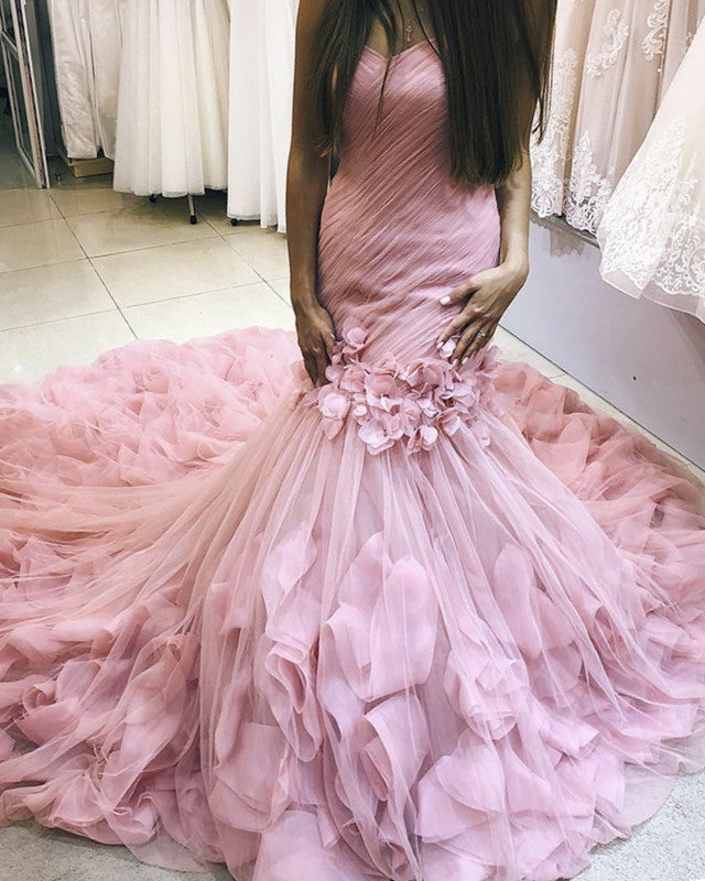 Pink Wedding Dress Mermaid Sweetheart Ruffles Lisposa Pink Wedding Dress Mermaid Sweetheart Ruffles Lisposa