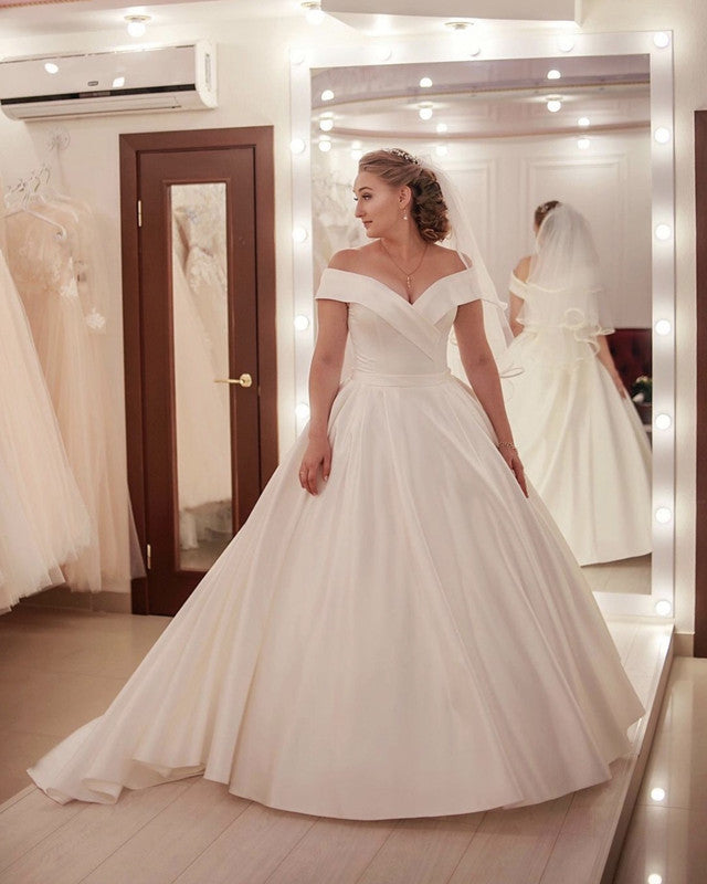 princess off the shoulder wedding dresses 2026 Wedding Dress A-Line Off-the-Shoulder Ivory Short Sleeves Long