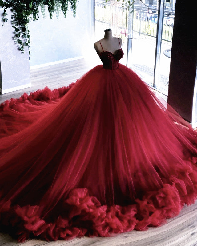 red ball gown wedding dress Ball Gown Ruffles Wedding Dresses Sweetheart Straps – Lisposa