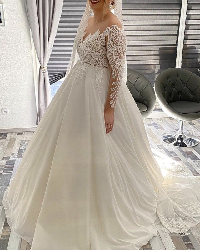 Plus Size Wedding Princess Dresses Lace Long Sleeves – Lisposa