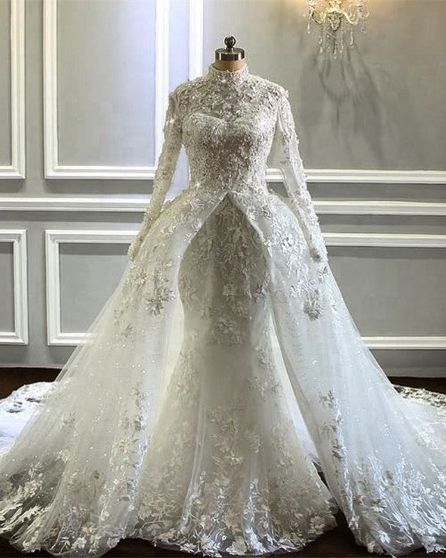 Long Sleeves Mermaid Wedding Dresses Lace High Neck Lisposa Long Sleeves Mermaid Wedding Dresses Lace High Neck Lisposa