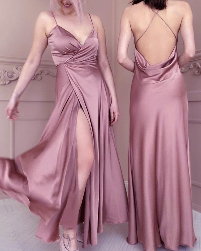 Sexy Bridesmaid Dresses V Neck Split Open Back