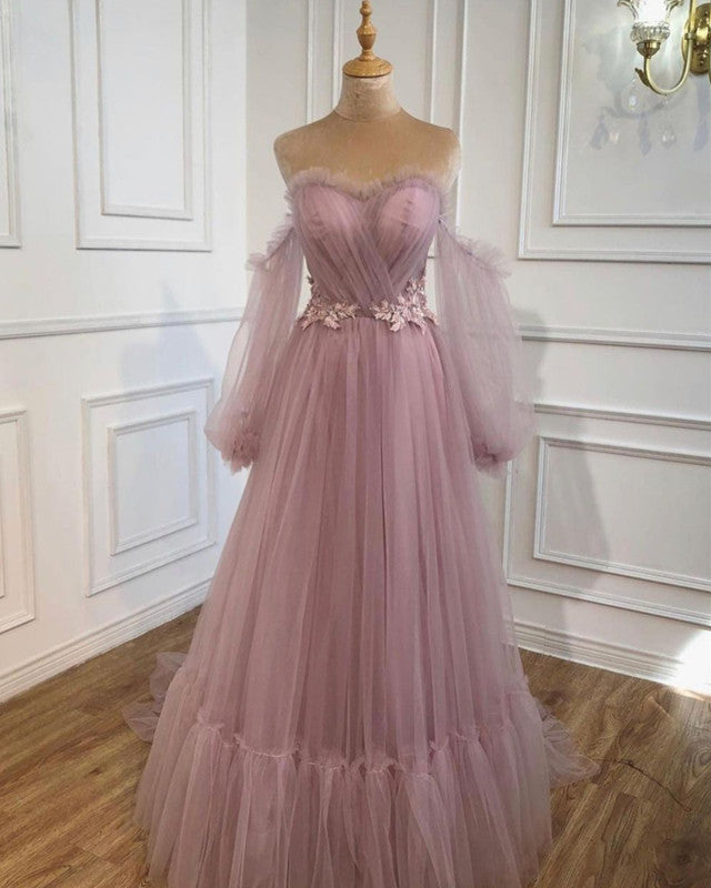 Baby Pink Tulle Prom Dress Sweetheart Corset – Lisposa