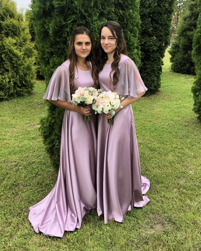 Mauve Purple Bridesmaid Dresses Ruffles Sleeves – Lisposa