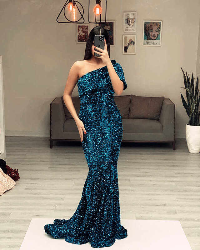 Mermaid One Shoulder Sequin Dress