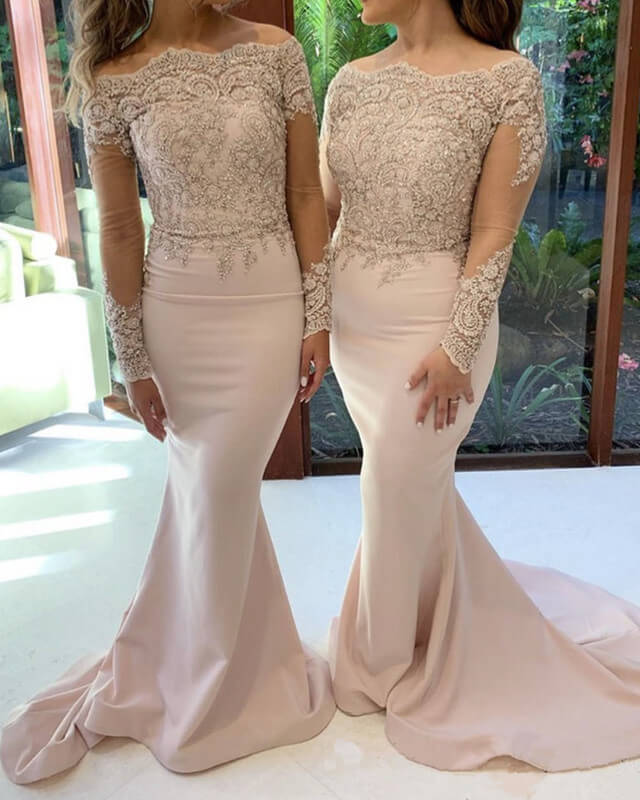 Mermaid Dusty Rose Bridesmaid Dresses Lace Long Sleeve Lisposa Mermaid Dusty Rose Bridesmaid Dresses Lace Long Sleeve Lisposa