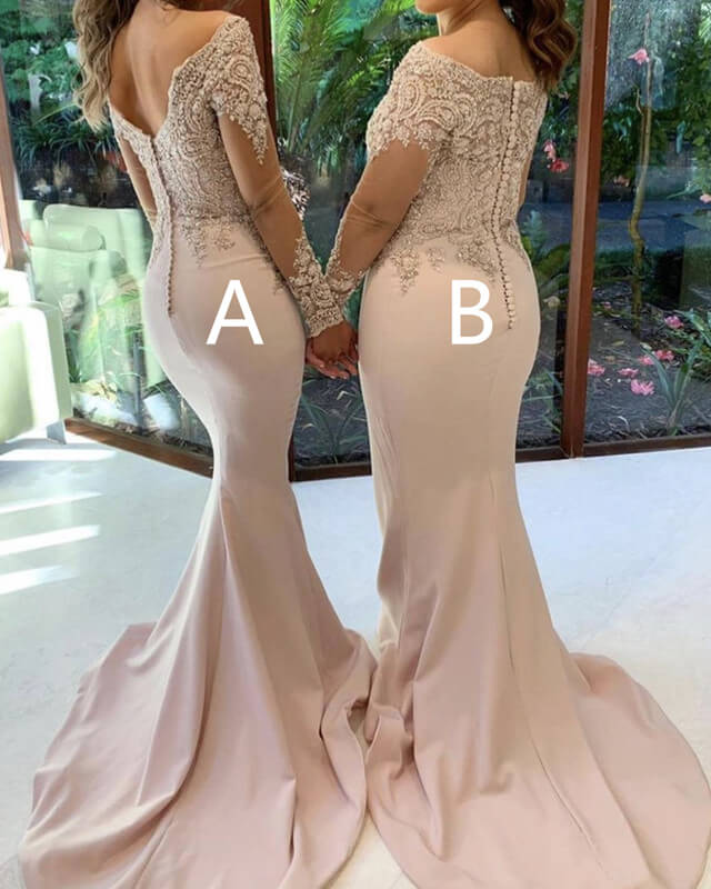 Mermaid Dusty Rose Bridesmaid Dresses Lace Long Sleeve