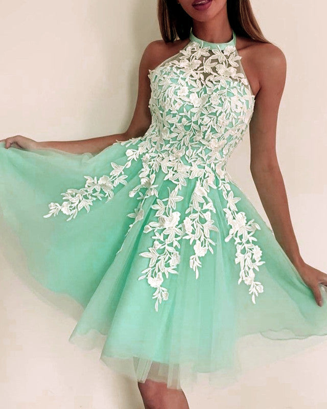 Short Halter Junior Prom Dresses 2022 Short Tulle Appliques Lisposa Short Halter Junior Prom Dresses 2022 Short Tulle Appliques Lisposa