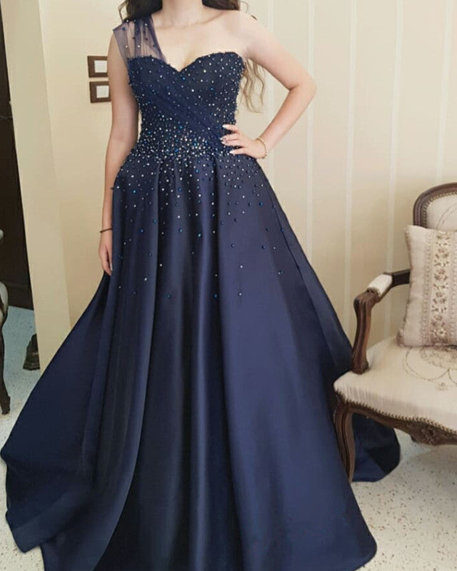 Navy Blue Prom Dresses One Shoulder Ball Gown Lisposa Navy Blue Prom Dresses One Shoulder Ball Gown Lisposa