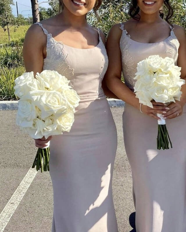 Mermaid Nude Satin Bridesmaid Dresses Applique