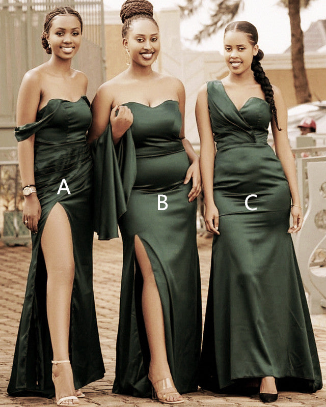Olive Green Satin Mermaid Bridesmaid Dresses