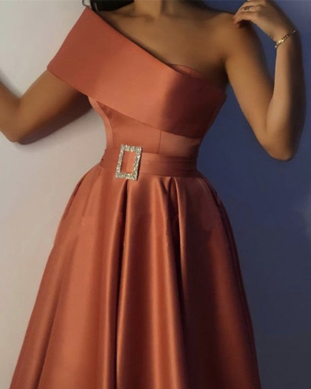 One Shoulder Satin Prom Dresses Long