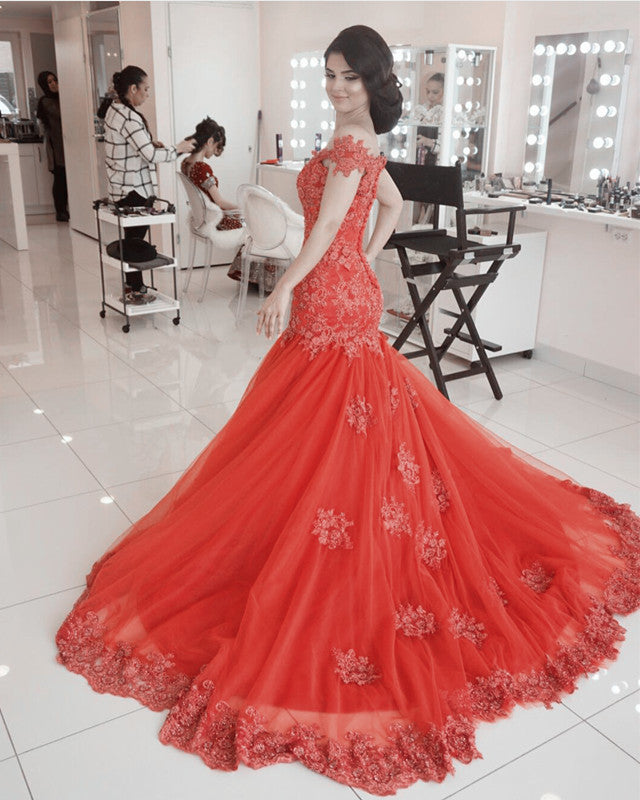 Elegant Mermaid Off The Shoulder Dresses Appliques