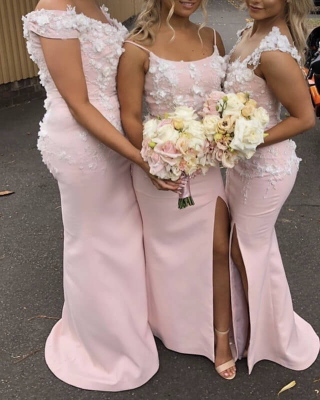 Mermaid Pink Bridesmaid Dresses With Ivory Flowers Lisposa Mermaid Pink Bridesmaid Dresses With Ivory Flowers Lisposa