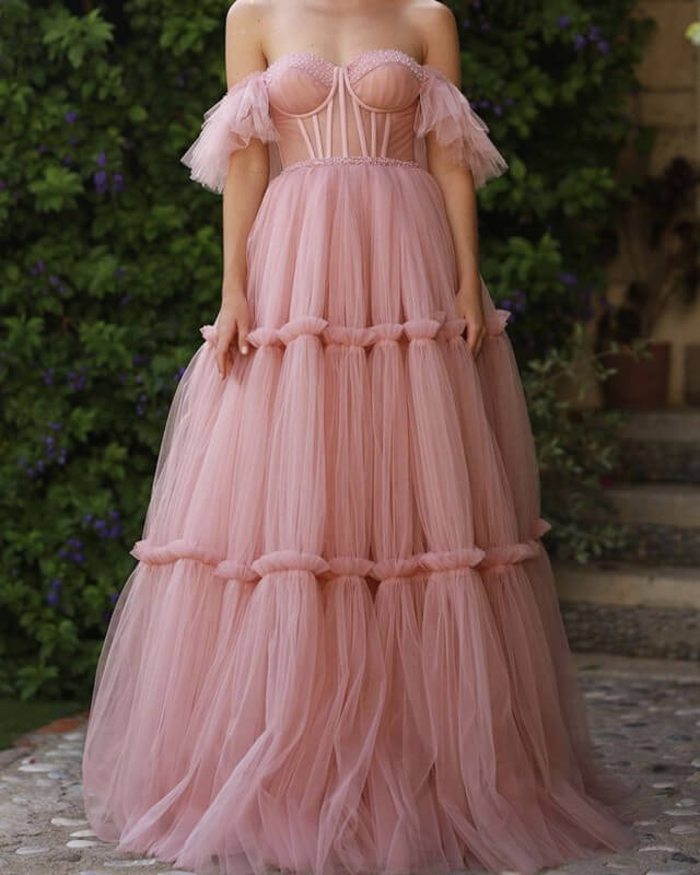 Pink Tulle Layered Corset Prom Dress Lisposa Pink Tulle Layered Corset Prom Dress Lisposa