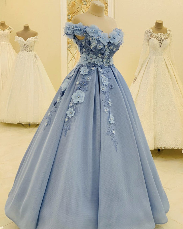 Tulle Off The Shoulder Prom Dresses With 3D Flowers Lisposa Tulle Off The Shoulder Prom Dresses With 3D Flowers Lisposa