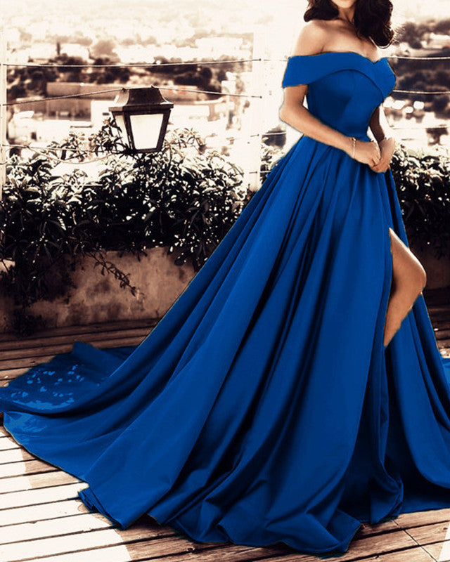 Front Split Satin Dresses Off Shoulder