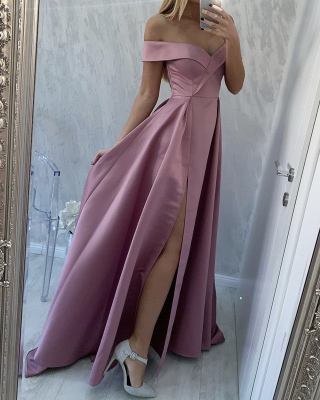 Sexy Long Bridesmaid Dresses Satin Off Shoulder Leg Split Lisposa Sexy Long Bridesmaid Dresses Satin Off Shoulder Leg Split Lisposa