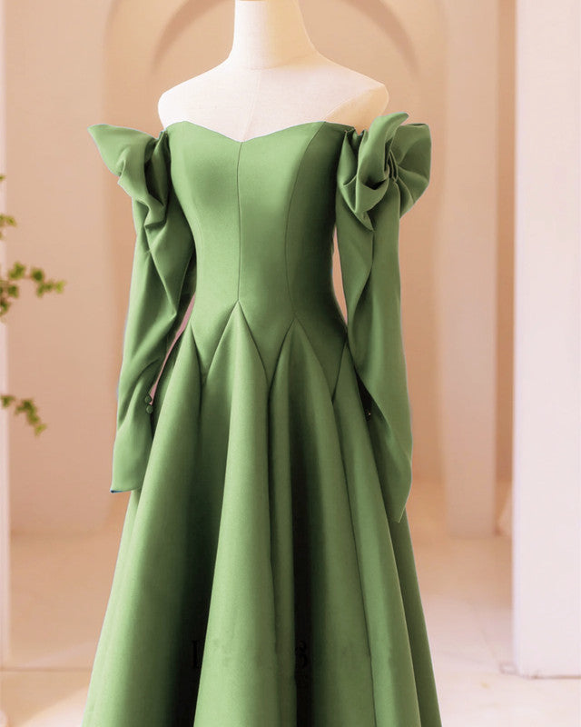 Sage Satin Bow Sleeves Corset Top Dress