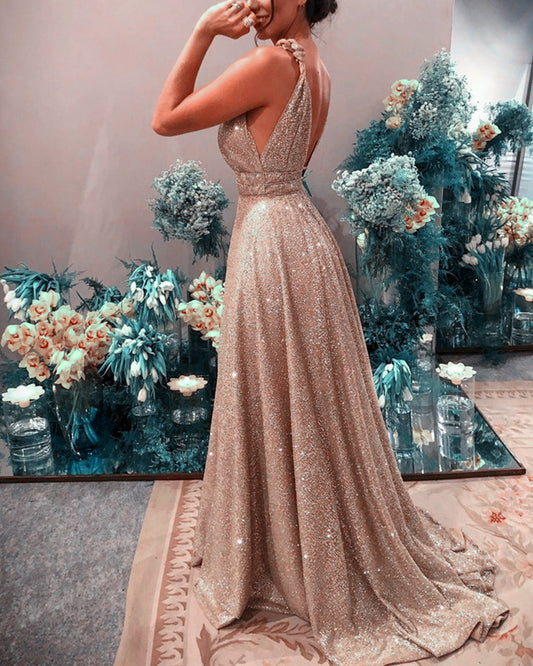 Rose Gold Prom Dresses Sequins