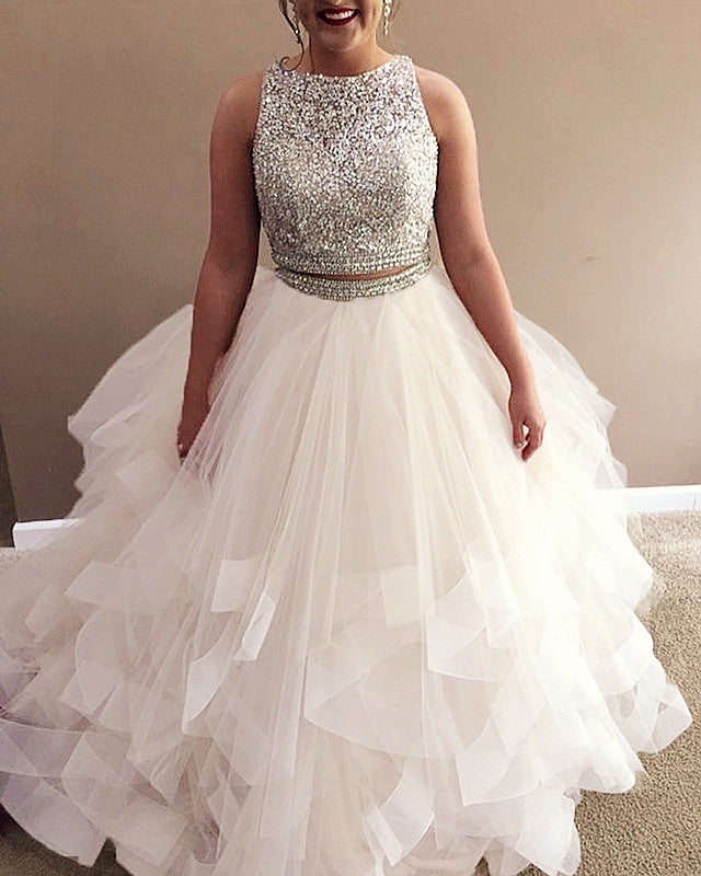 White Prom Dresses Two Piece