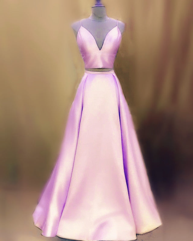 Two Piece Prom Dresses Satin Bow Back