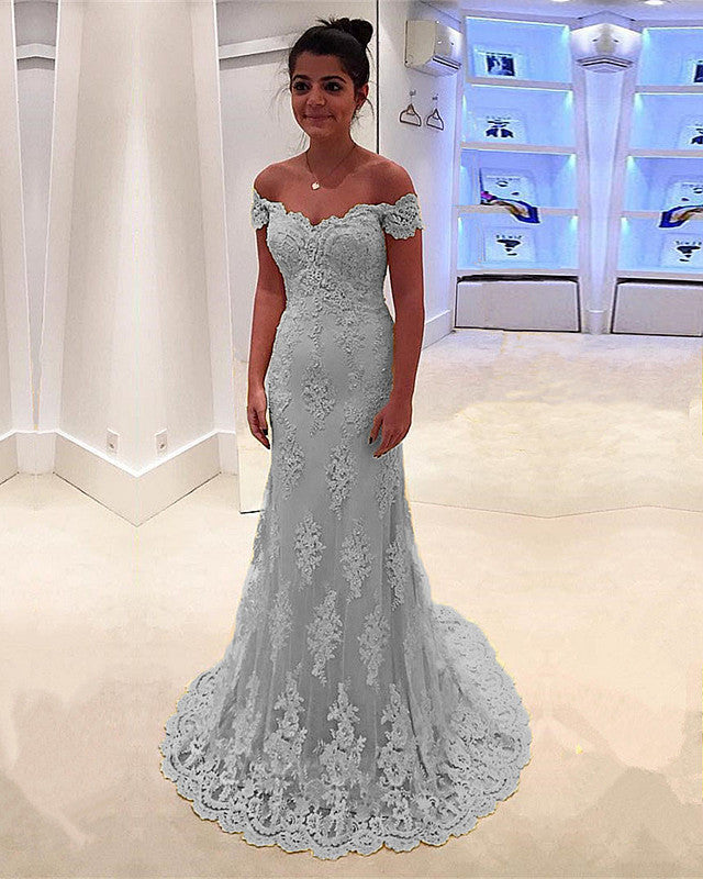 Lace Embroidery Prom Dresses Mermaid Off Shoulder