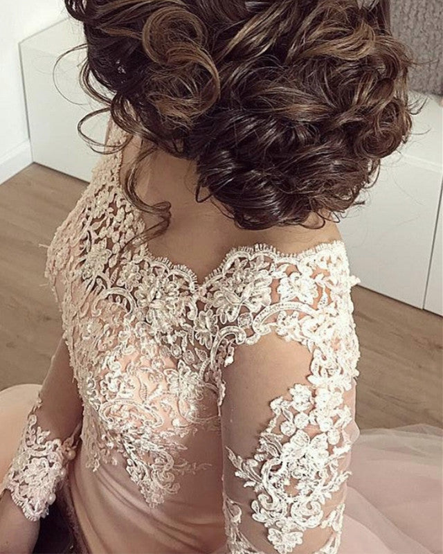 Lace Long Sleeves Mermaid Formal Dresses