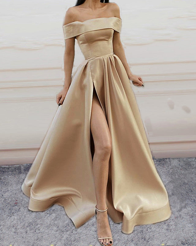 Long Prom Off The Shoulder Dresses Side Slit