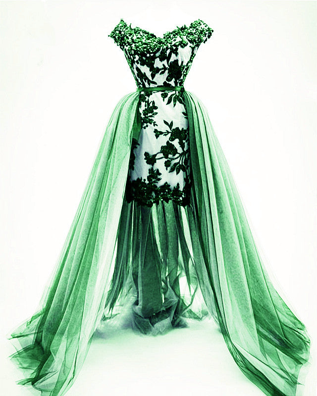 Removable Skirt Prom Dresses Lace Embroidery Off The Shoulder