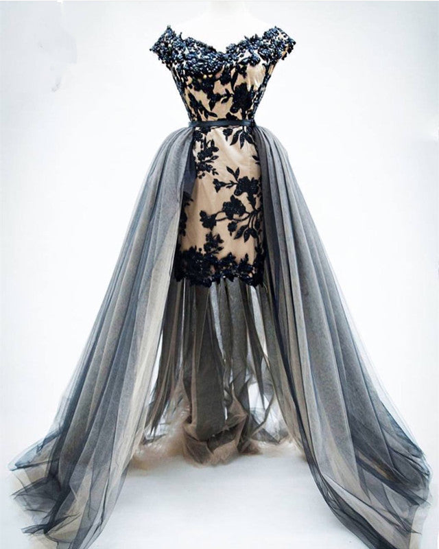 Removable Skirt Prom Dresses Lace Embroidery Off The Shoulder