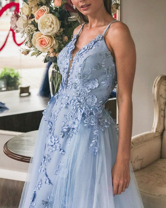 3D Lace Flowers Embroidery Mermaid Prom Dresses V Neck