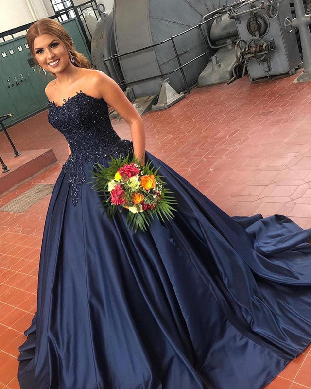 Lace Embroidery Sweetheart Corset Satin Ball Gown Dresses