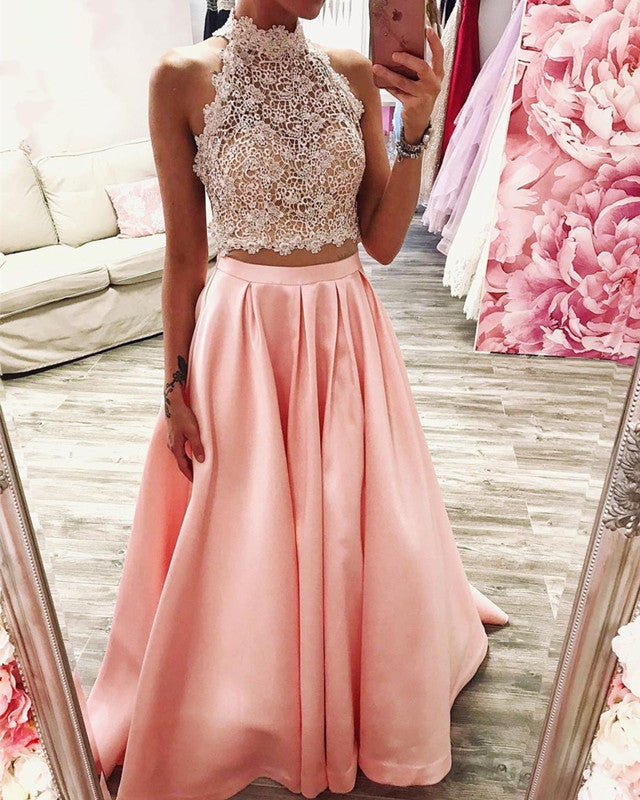 Halter Neck Prom Dresses Two Piece Crop Top Lisposa Halter Neck Prom Dresses Two Piece Crop Top Lisposa