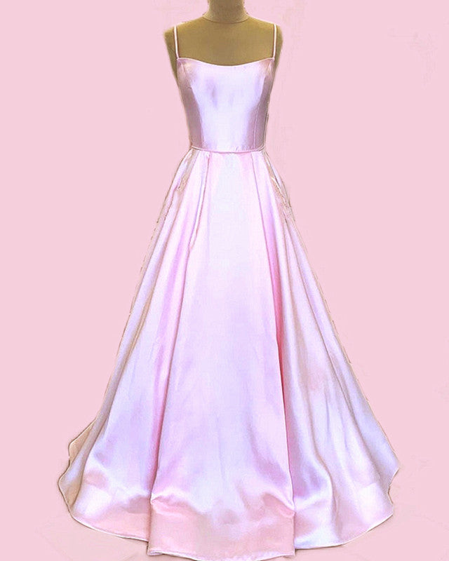 Long Satin Prom Dresses Spaghetti Straps Strapless