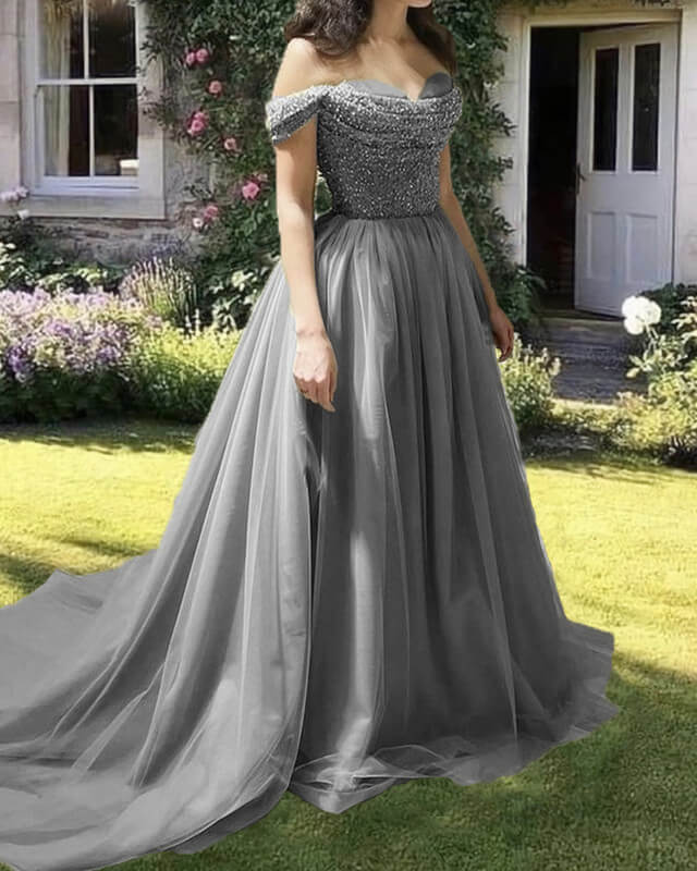 Flowy Tulle Off Shoulder Beaded Cowl Neck Dress Lisposa Flowy Tulle Off Shoulder Beaded Cowl Neck Dress Lisposa